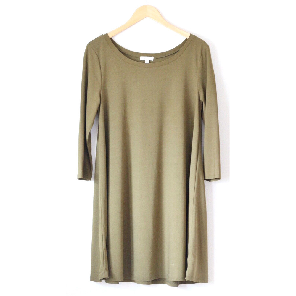Leith Womens Dress Size Large Olive Green Swing 3/4 Sleeve Shift Mini Nordstrom